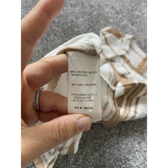 Lbisse Dress Size Medium Sleeveless Fitted Peeka Boo Cutouts White Beige Stripe - Picture 5 of 9